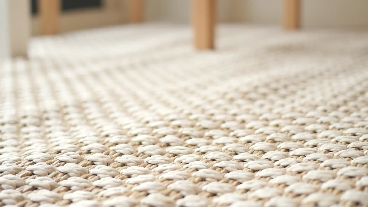 Close-up of a Beige and White Woven Rug