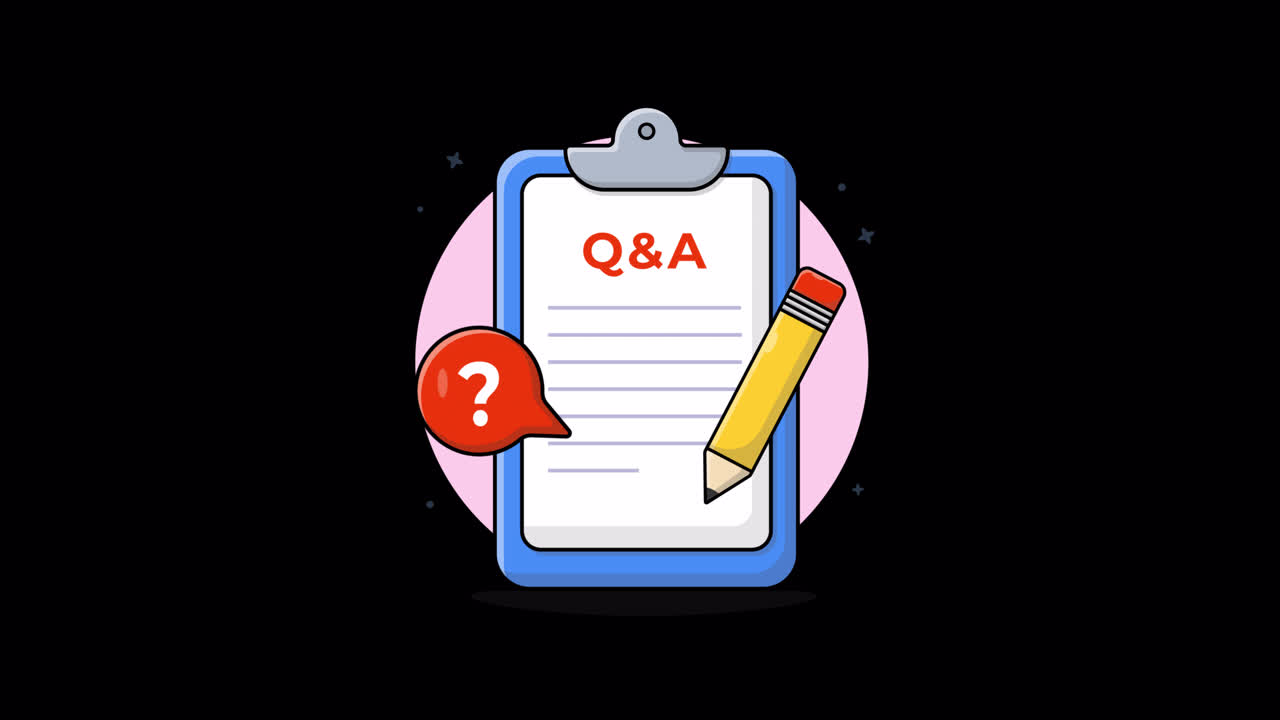 Animated Clipboard with Q&A Text, Pencil, and Question Mark