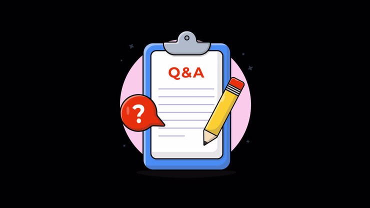 Animated Clipboard with Q&A Text, Pencil, and Question Mark