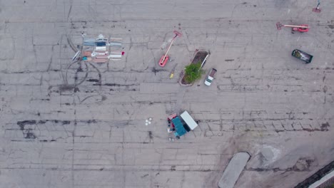 construction equipment on a huge parking lot