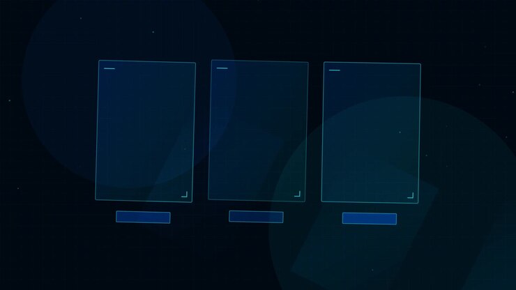 Three Empty Digital Display Frames on Dark Background