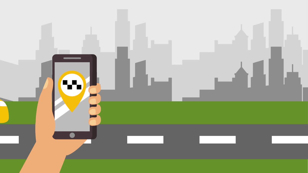 hand holding mobile taxi