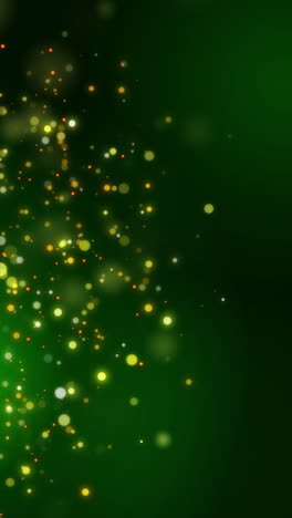 green glitter particles, shine confetti and glowing lights effect. grid looped animated background with magic fireflies, fairytale bugs sparkle. vertical video.