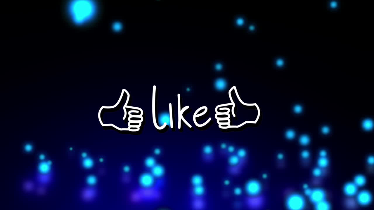 검은색 배경에 떨어지는 파란색 반이는 반점 위의 텍스트 배너와 아이콘의 애니메이션