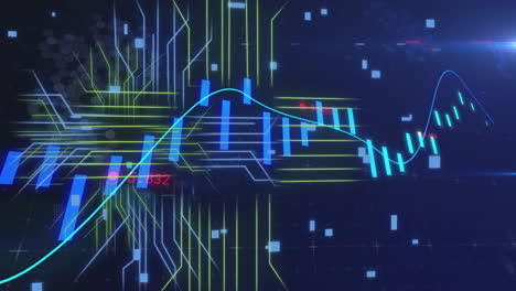 Animation-of-financial-data-processing-over-circuit-board-background