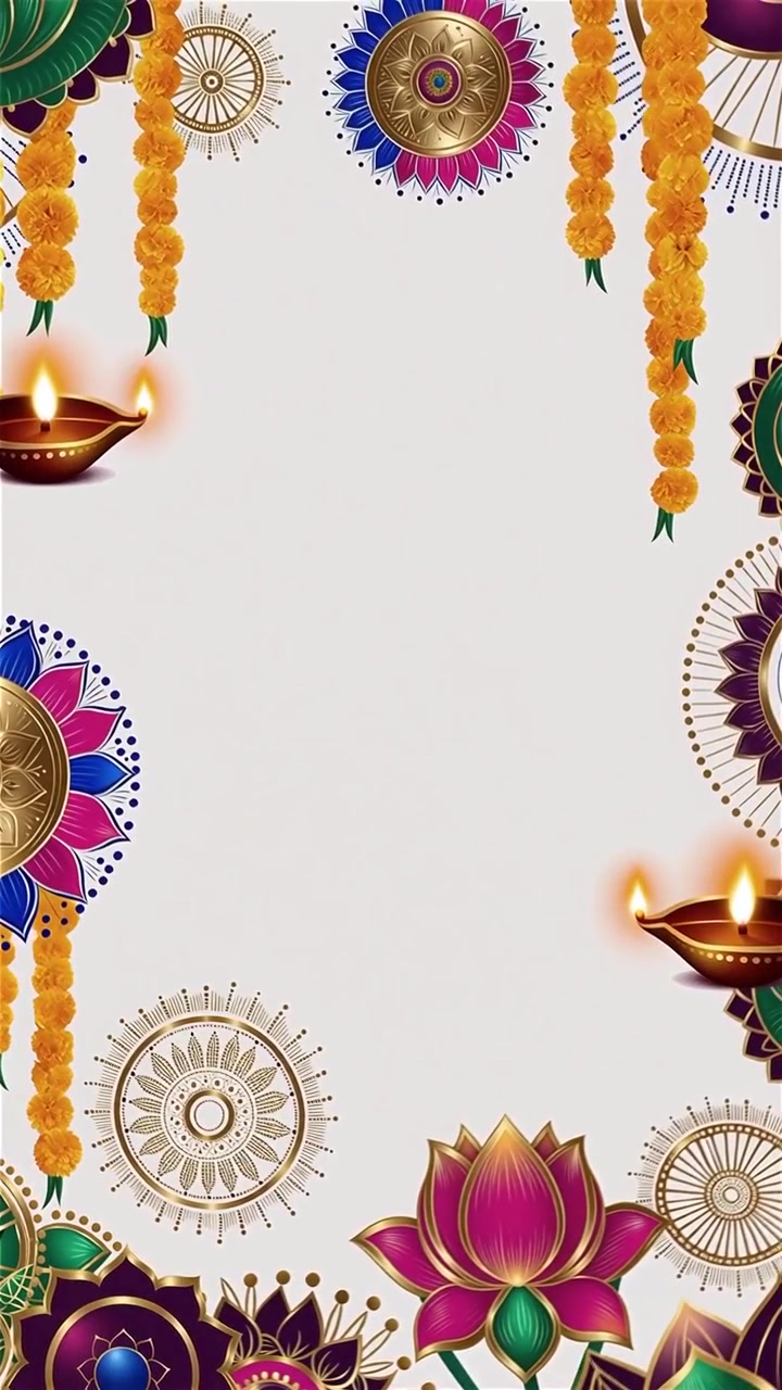 Sfondo Diwali con Diyas luminosi, Rangoli e fiori di loto