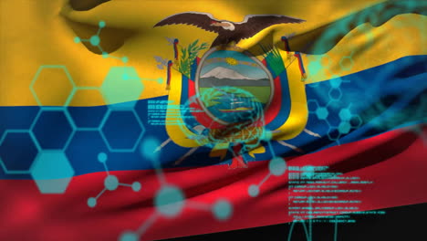 animación de procesamiento de datos con cerebro y moléculas sobre bandera de ecuador