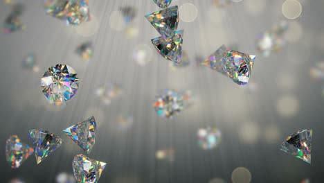 shining brilliant diamonds in light rays 3d render seamless loop animation