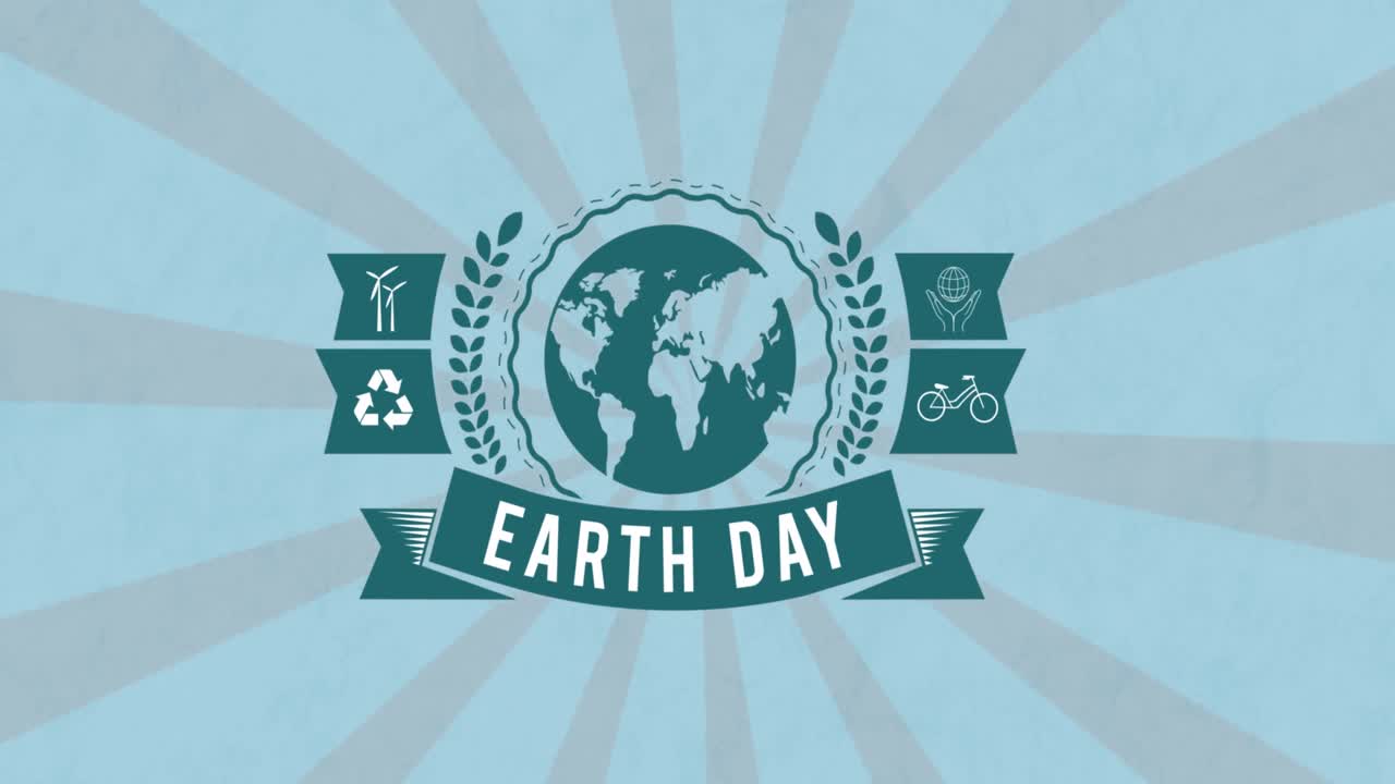 움직이는 파란색과 회색 배경에 지구의 날과 지구촌의 애니메이션