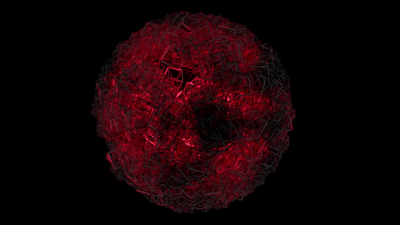 planeta cubo de teselación en animación roja y negra