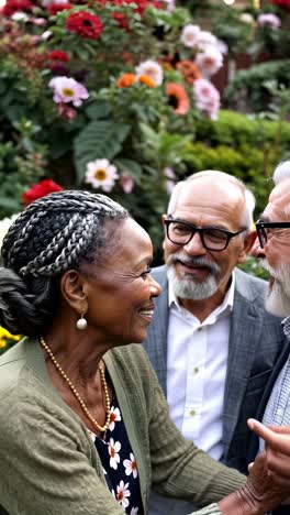 diverse elderly friends enjoying a sunny day outdoors.