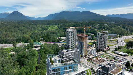 High-rise-Apartment-and-Condominium-Buildings-Near-The-Bridgman-Park-At-Lynnmour,-North-Vancouver,-BC,-Canada