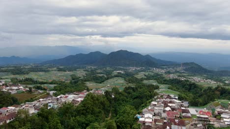 pueblo rural y muchas parcelas en la plantación en indonesia, vista aérea de avión no tripulado