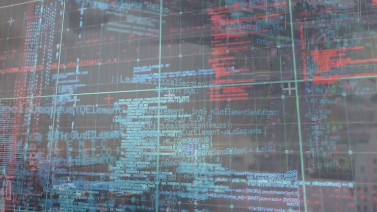 Animation von Datenverarbeitung auf schwarzem digitalen Bildschirm
