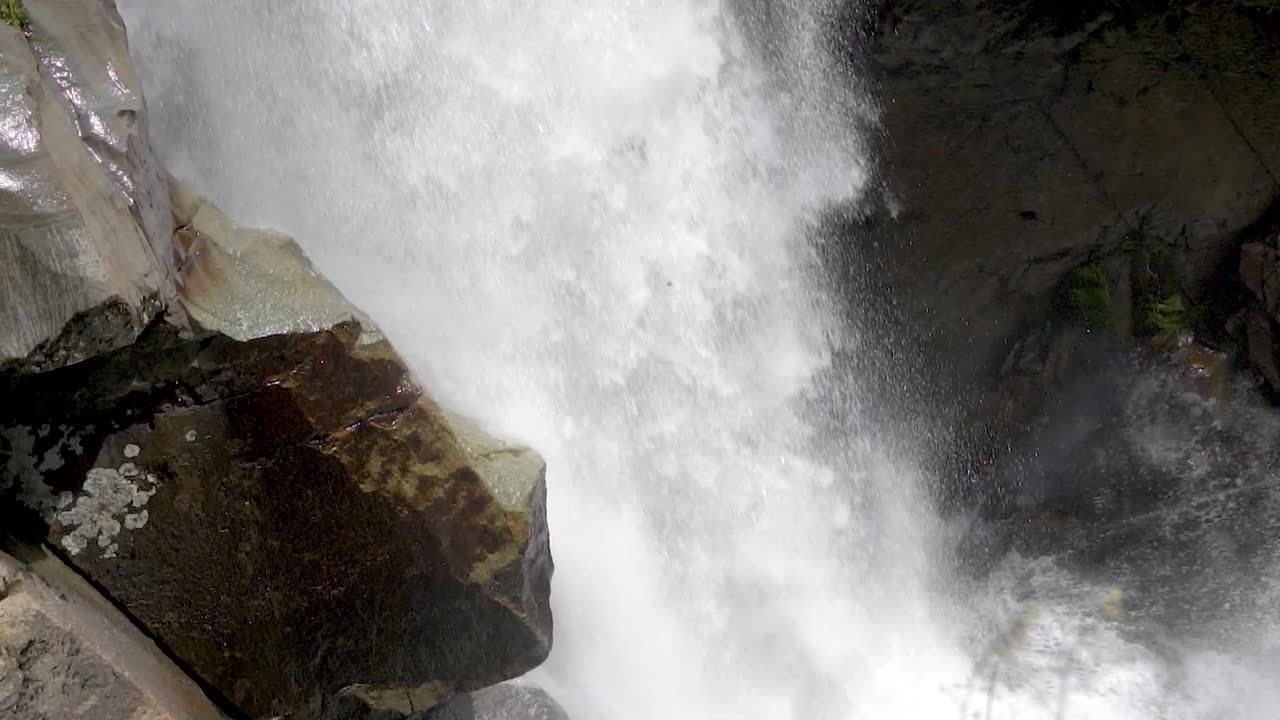 Splashing Water From Nooksack Falls And Rocky Mountain Landscape Of Mt
