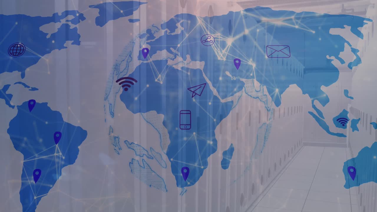animación del mapa del mundo, el globo y las conexiones a través de servidores