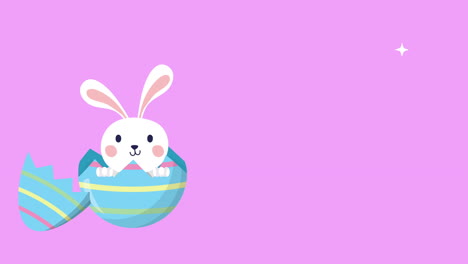 feliz tarjeta animada de pascua con conejo en el huevo
