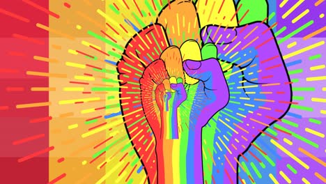 Animation-of-rainbow-fists-over-rainbow-background