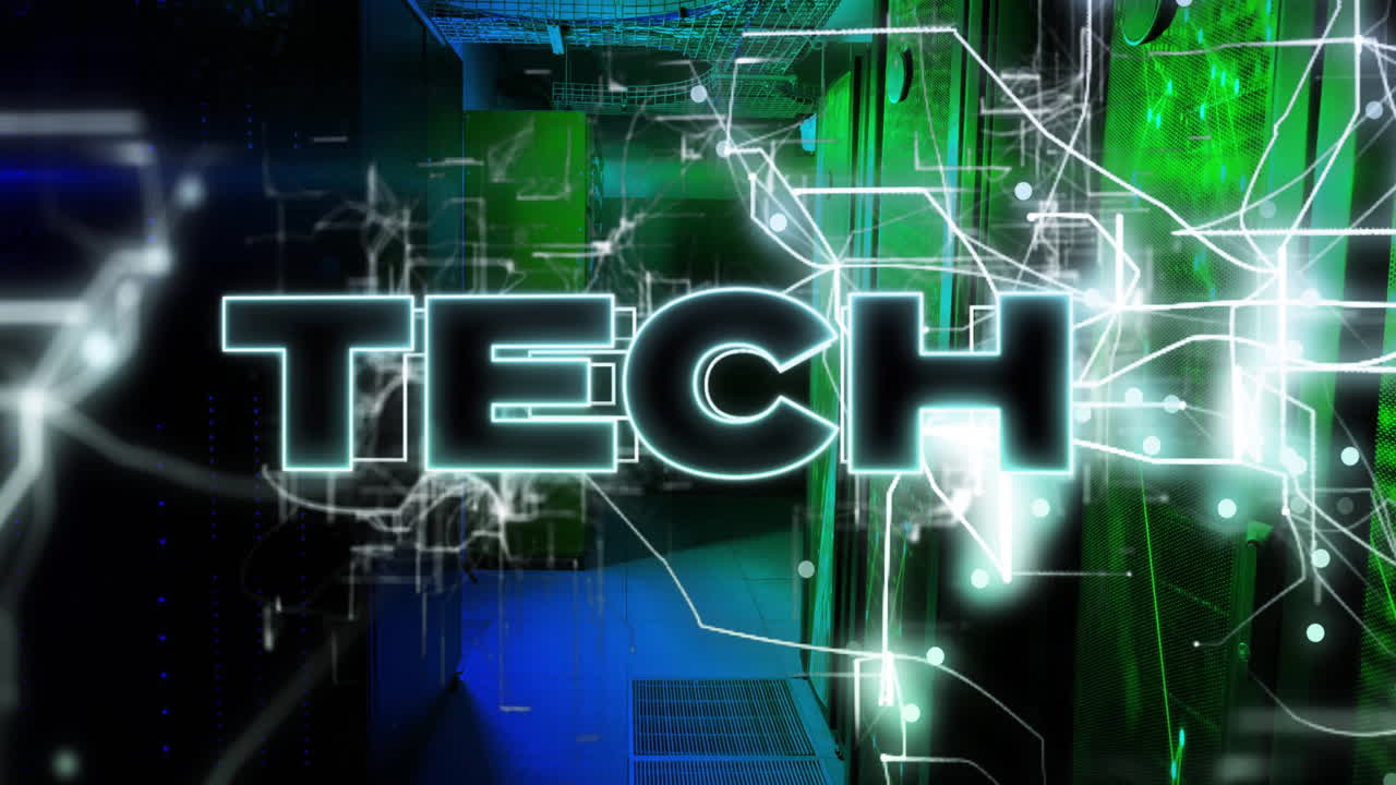 animación del texto técnico en la sala del servidor