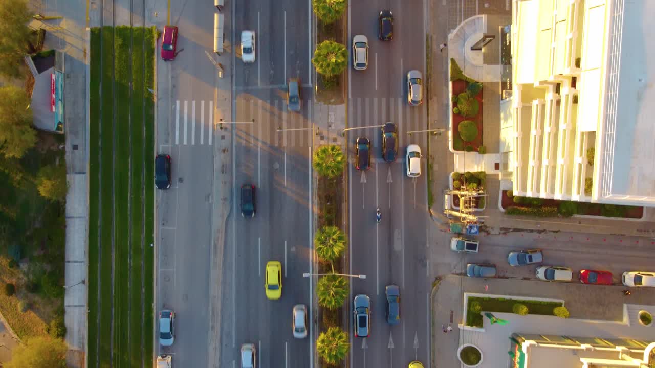 Bird's Eye View Over City Road With Vehicles In Athens, Greece - Drone Shot