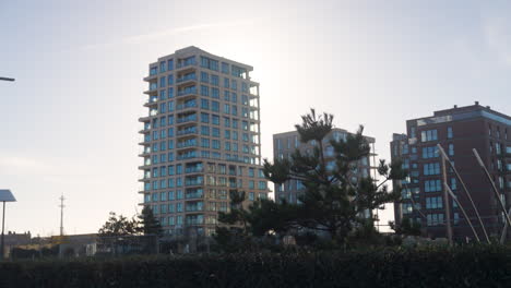 three new modern apartment building on a sunny winter day