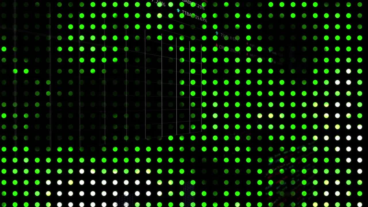 animación de puntos verdes sobre el procesamiento de datos sobre fondo negro