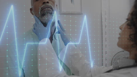 animación de cardiógrafo sobre diversos pacientes varones y médicos que tratan