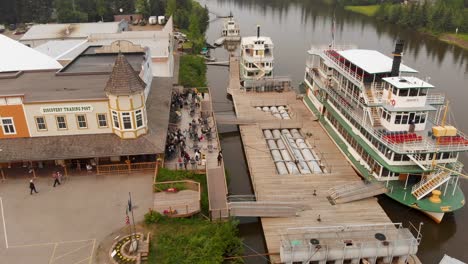 4k drone video of riverboat discovery on chena river in fairbanks, ak during summer day