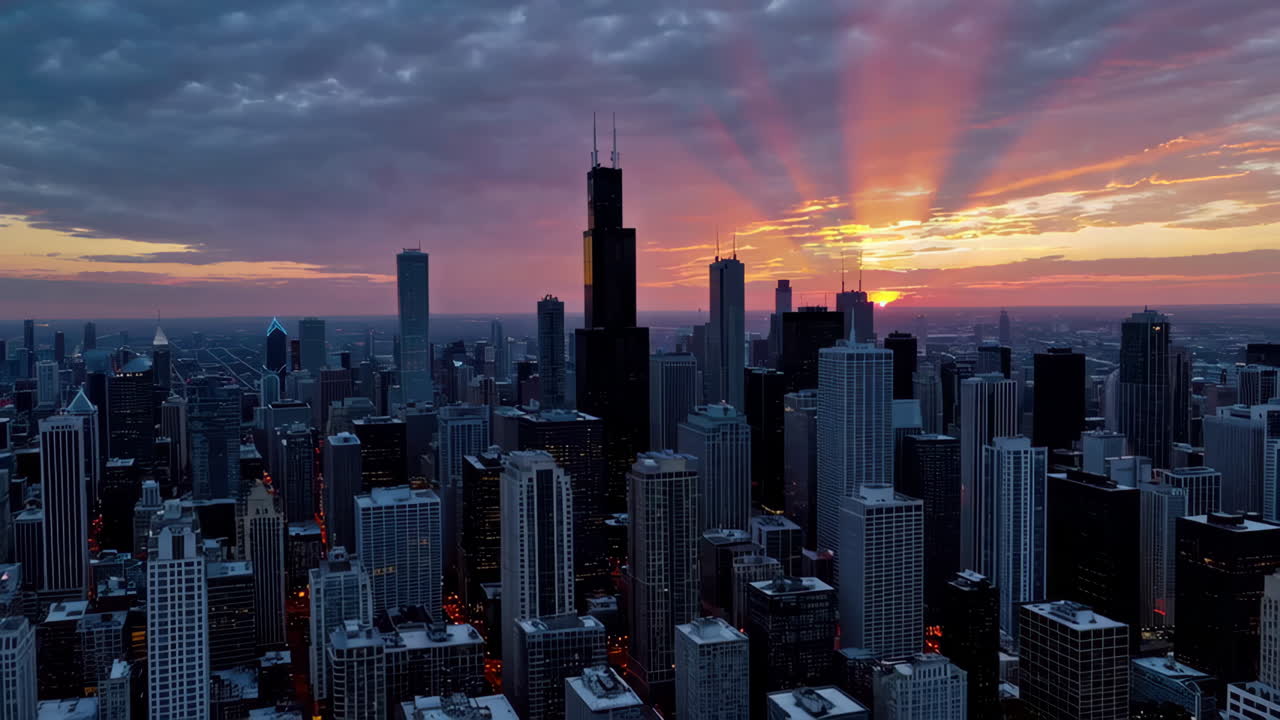 El horizonte de Chicago al atardecer