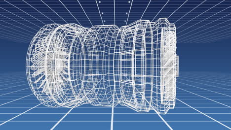 revolving technical drawing of turbine on a blue background