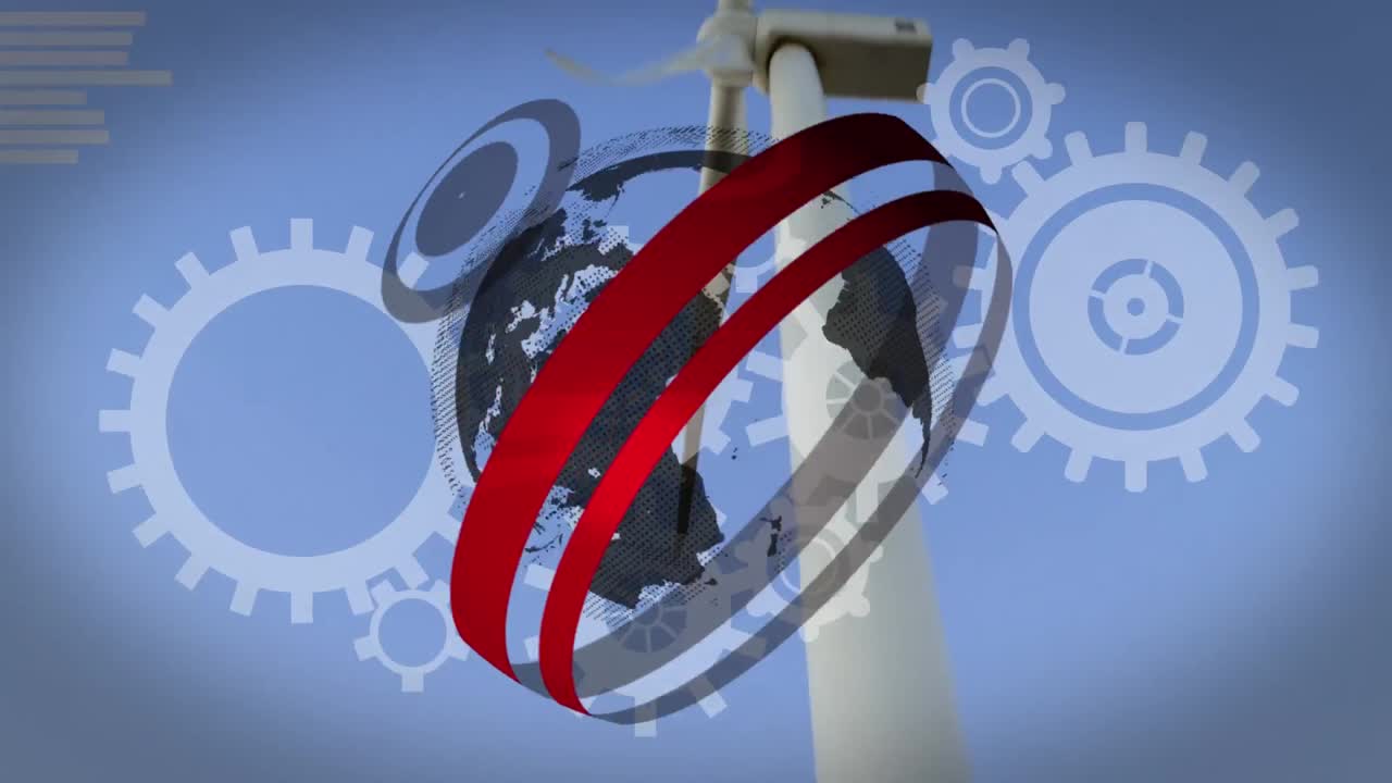 풍력 터빈 위의 지구와  ⁇ 의 애니메이션