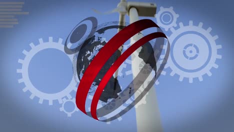 animación del globo y los engranajes sobre la turbina eólica
