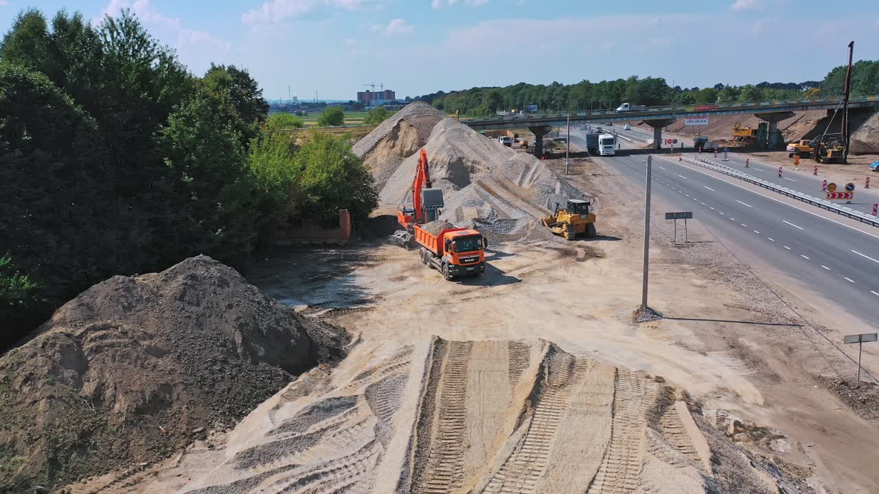 Road construction from above. Aerial view of the road construction of new highway