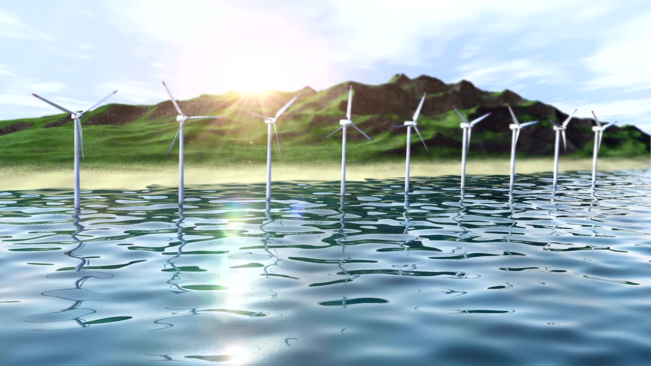 섬 루프 근처의 바다에서 풍력 발전기 농장