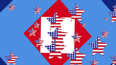 animation of stars coloured with american flag on blue background