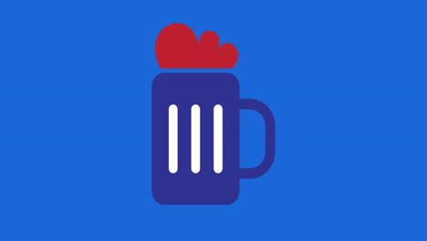 animación de un vaso de cerveza en círculo azul y fondo blanco con los colores de la bandera estadounidense