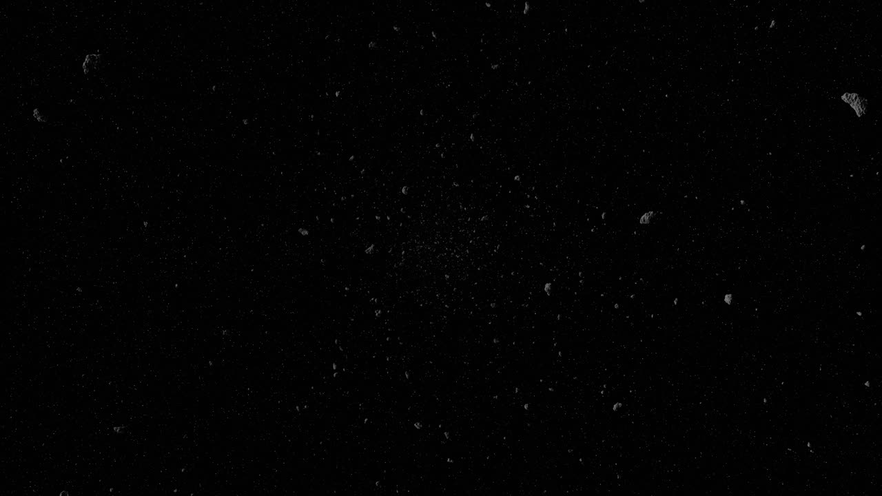소행성 필드 비행, 우주 과학 장면, 4k 루프