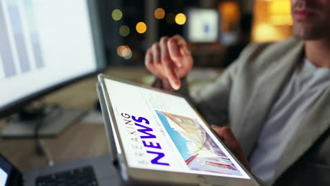 reading breaking news on a tablet