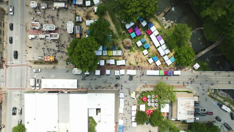 Top-View-Of-People-And-Booths-At-50th-Dogwood-Festival-In-Siloam-Springs,-Arkansas