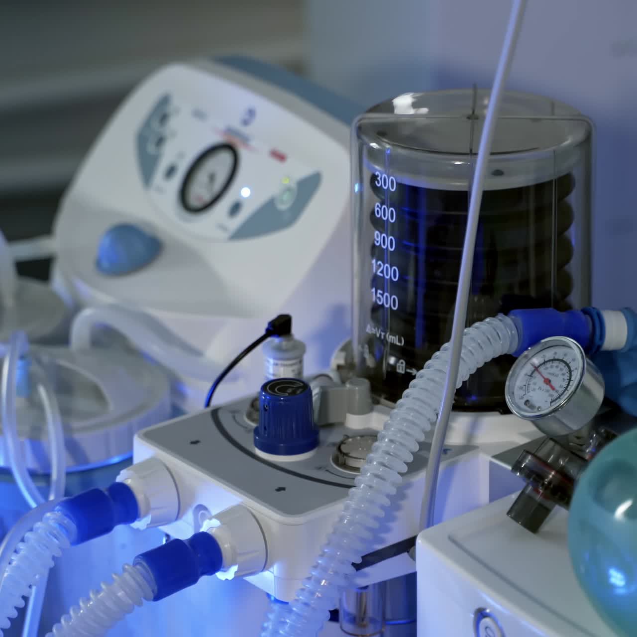 Mechanical ventilation and life support. Modern device of artificial ventilation of the lungs. New equipment during disease pneumonia and viruses. Coronavirus.