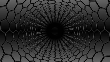 los hexágonos negros medios hacen zoom en el túnel sin fin.