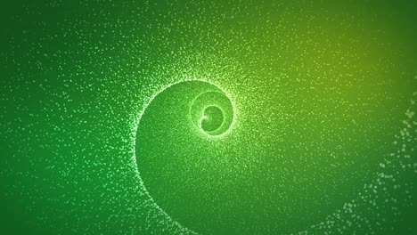 vórtice verde en espiral girando en el fondo con partículas flotantes.
