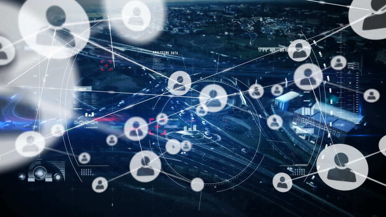 도로 교통에 대한 아이콘으로 연결 네트워크의 애니메이션