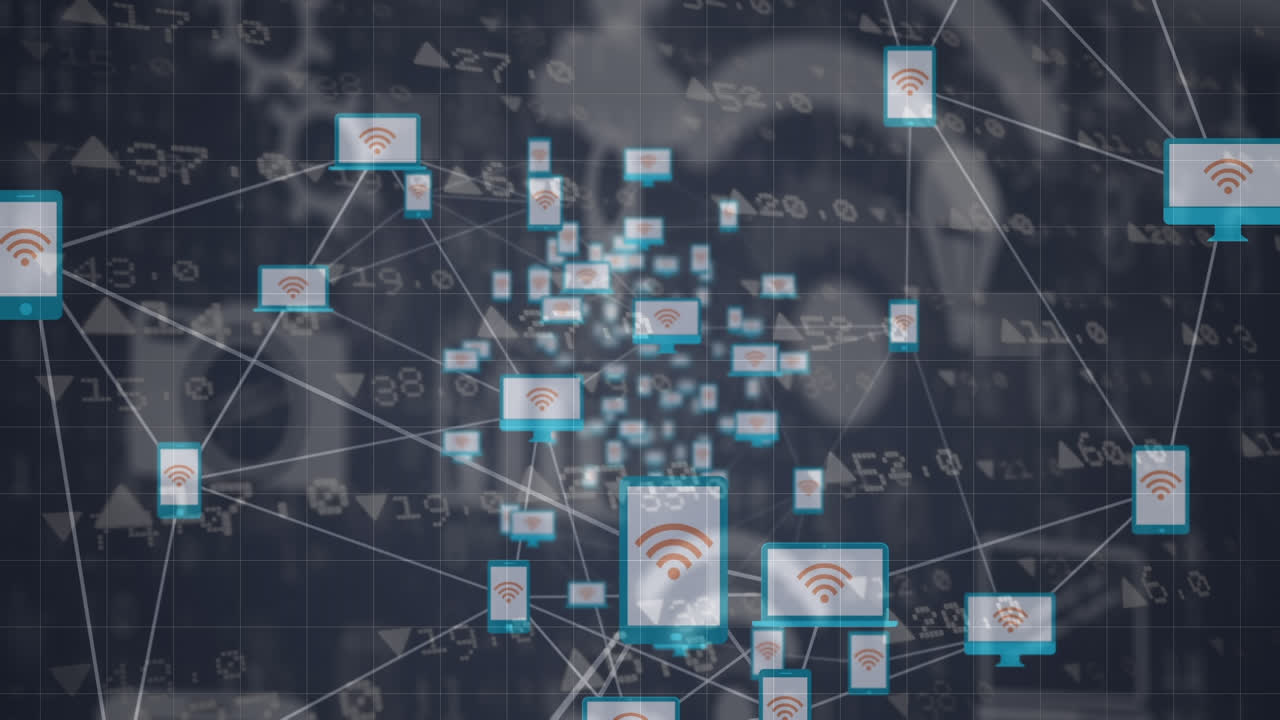 Animation of data processing on blue background