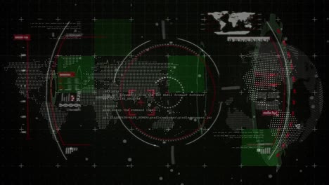 animation of scope scanning over data processing with world map and globe