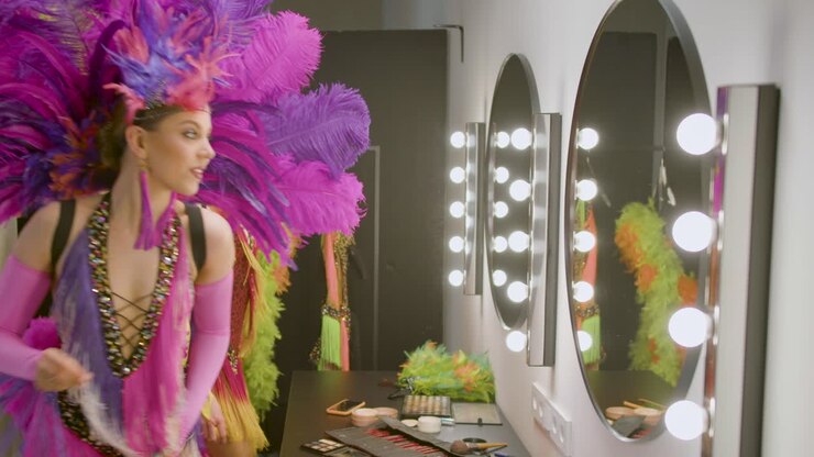 Showgirls Getting Ready And Applying Makeup In The Backstage