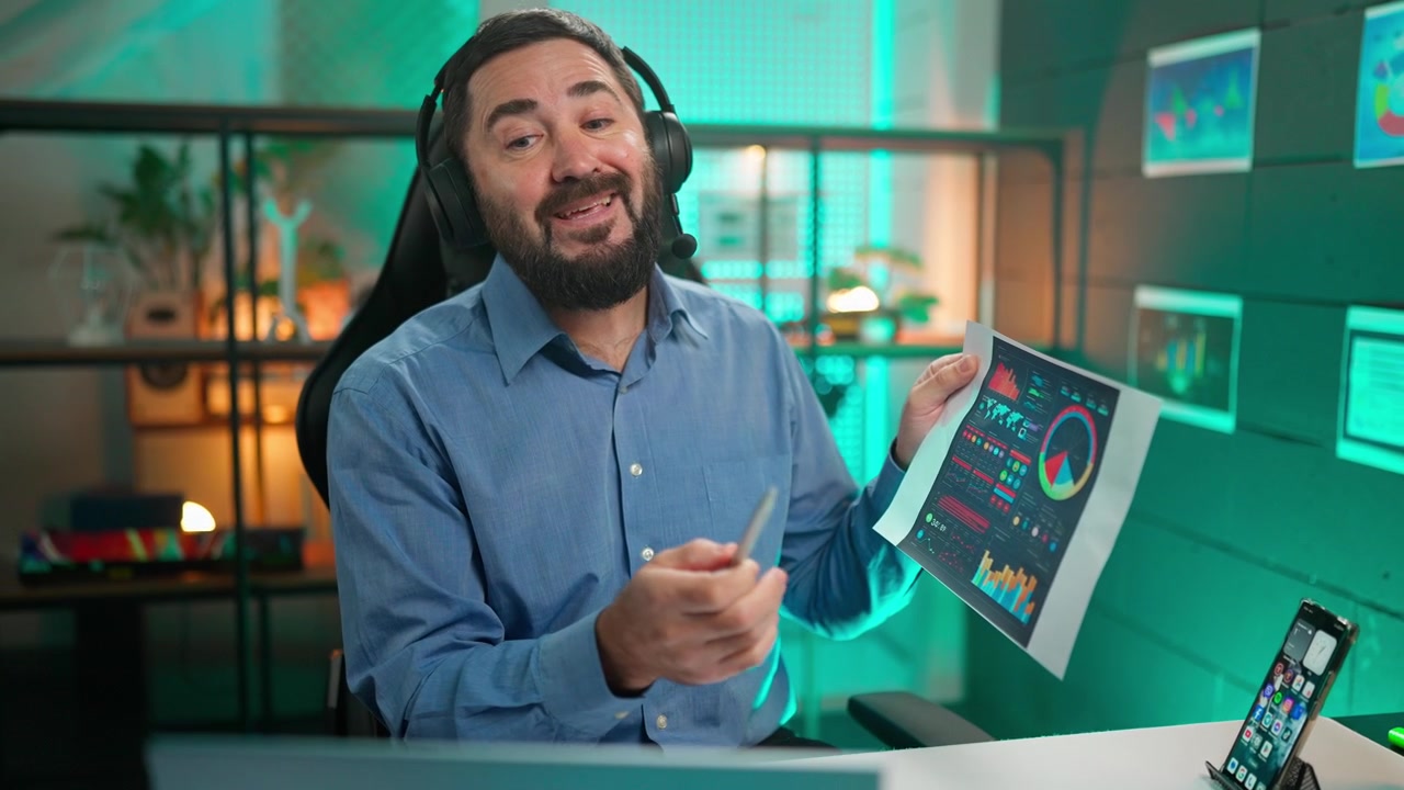 Businessman Explaining Data Charts During an Online Video Call