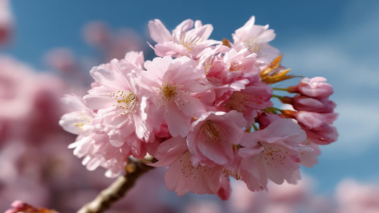 A Stunning Display of Cherry Blossom Blooms Under a Clear Sky, Capturing the Delicate Pink Petals and the Beauty of Nature in Full Bloom