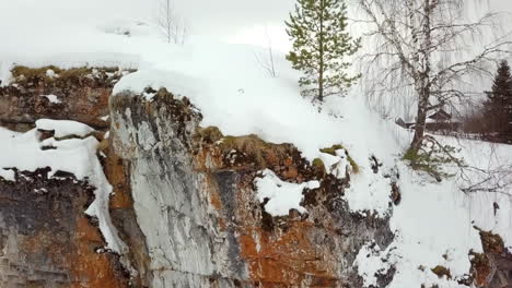 snowy landscape with trees and rocks