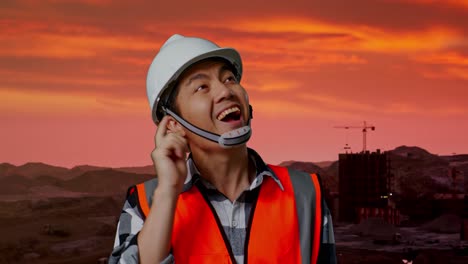 trabajador de la construcción al atardecer